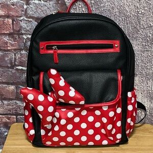 Disney Baby Minnie Mouse Black W/Red White Polka Dots & Bow Diaper Bag Backpack